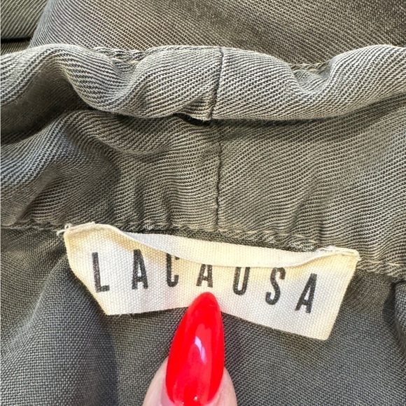 Lacausa Green Tencel V-Neck Front Slit Dress with Pockets (M) - Picture 8 of 10